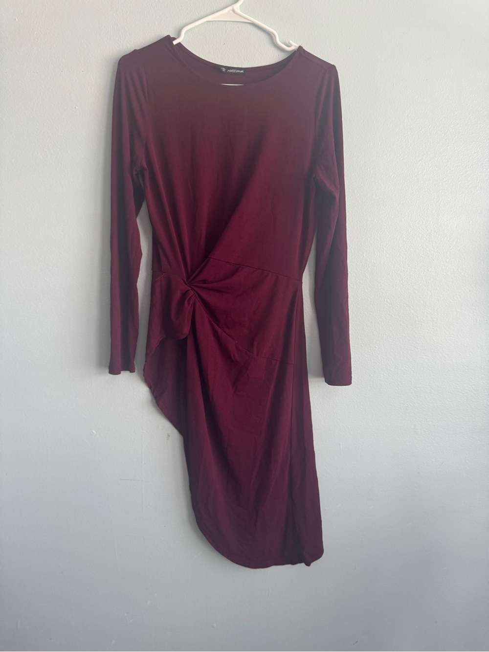 Long Sleeve Twist-Waist Maxi Dress in Burgundy